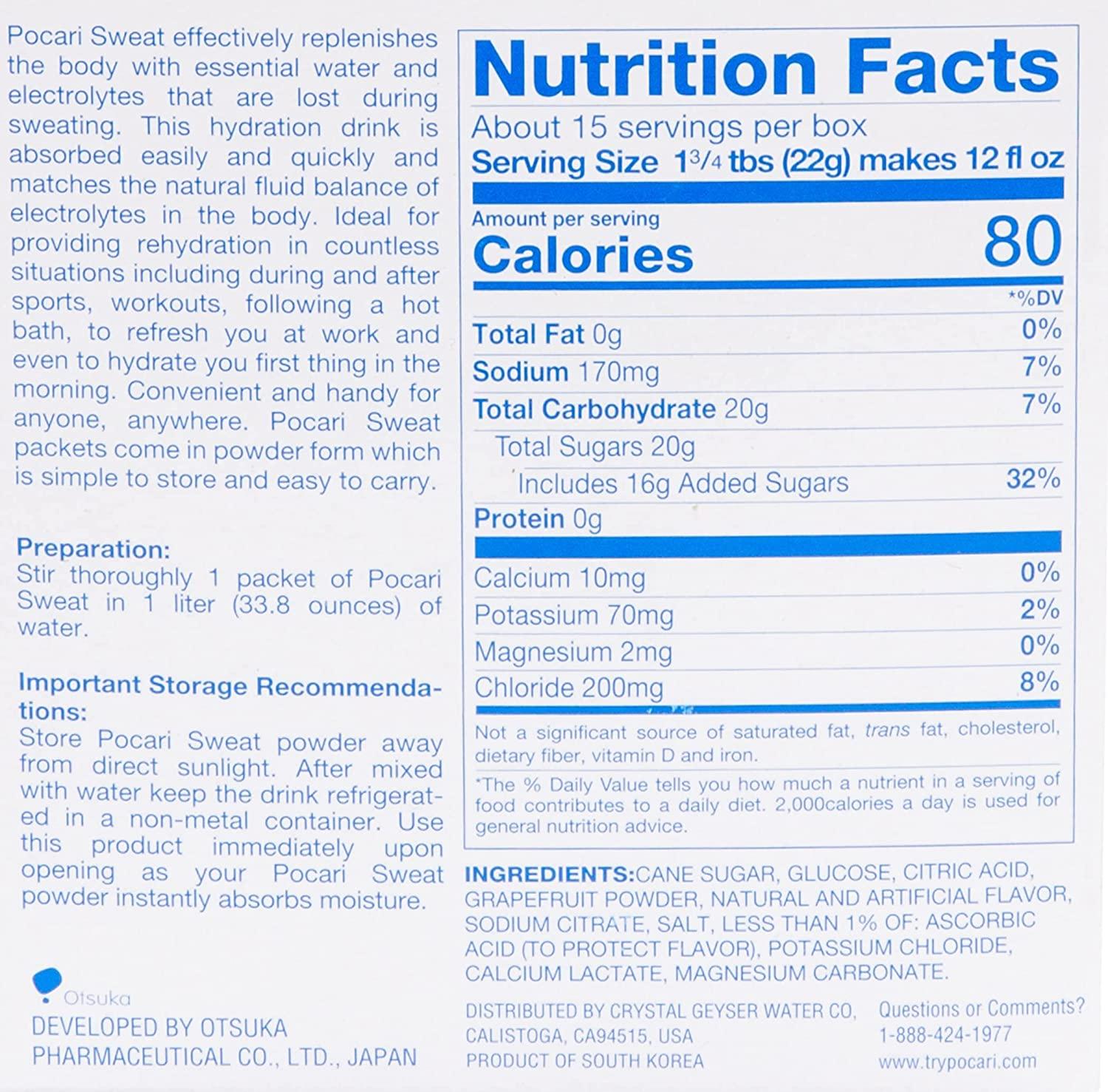 Thông tin dinh dưỡng của Pocari Sweat