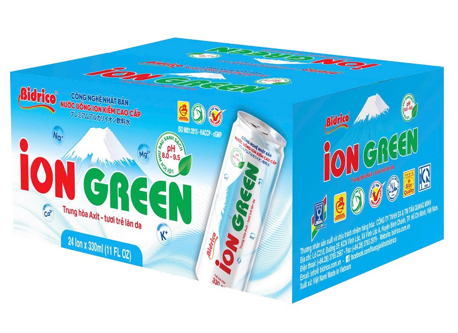 Nước ion green bidrico 330ml thùng 24 chai