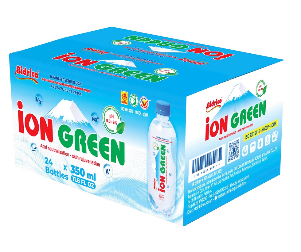 Nước ion green bidrico 350ml thùng 24 chai