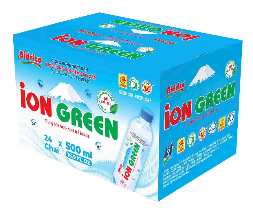 Nước ion green bidrico 500ml thùng 24 chai