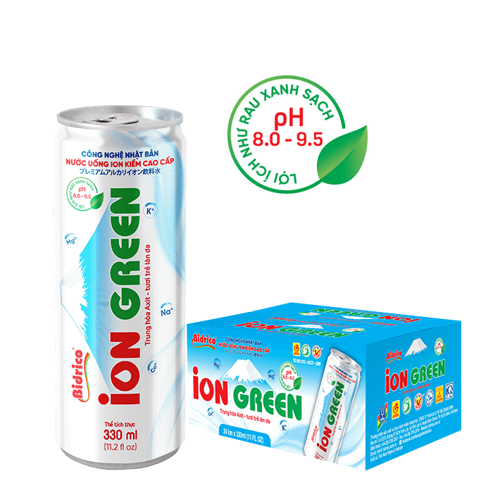 Nước in kiềm cao cấp ion green lon 330ml