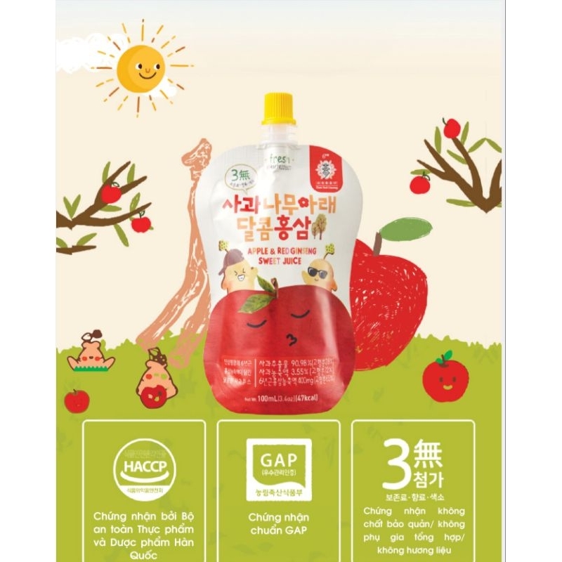 Hồng Sâm ngọt dịu vị Táo cho trẻ em (10 gói x 100ml)