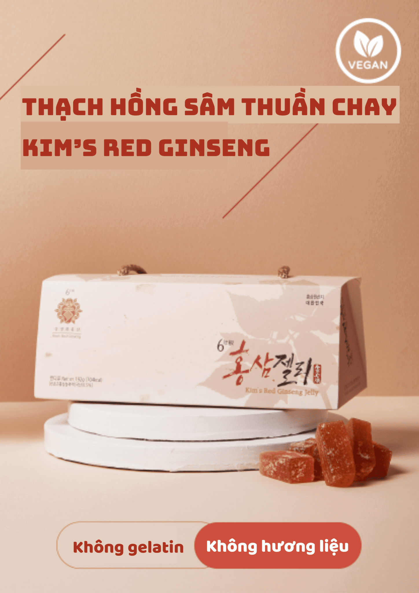 Kẹo Dẻo,Thạch Hồng Sâm thuần chay (192g)