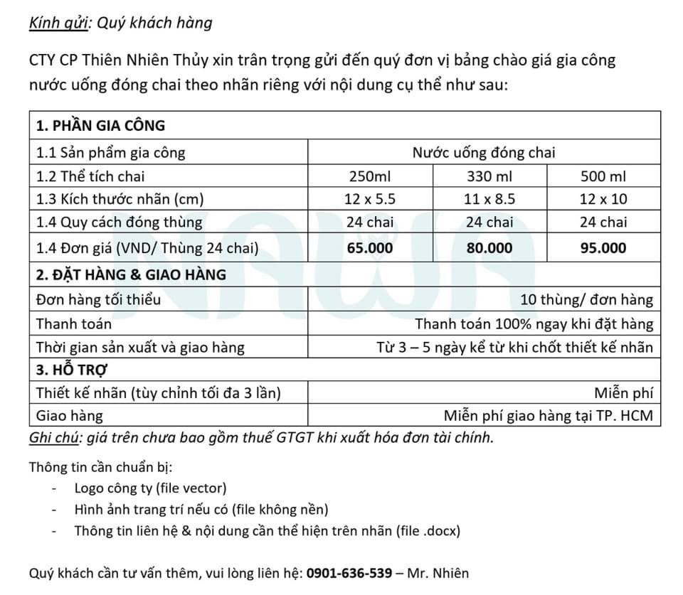 Dịch vụ gia công nước uống đóng chai nhãn riêng của Nhà máy Thiên Nhiên Thủy Dịch vụ gia công nước uống đóng chai nhãn riêng của Nhà máy Thiên Nhiên Thủy