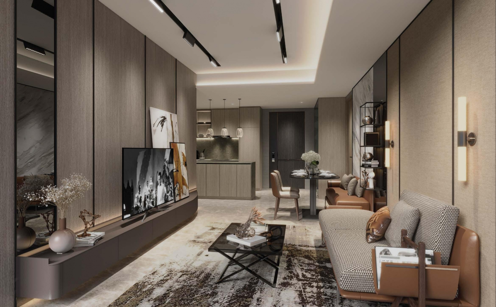 Phối cảnh phòng khách nhà mẫu ở the opusk residence